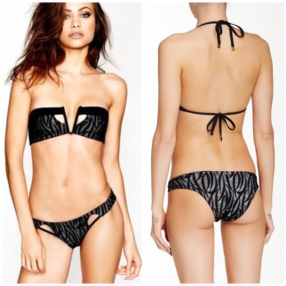 Beach Bunny Live Wire Bikini Bottom Black Iridescent Silver Small S NEW Swim
